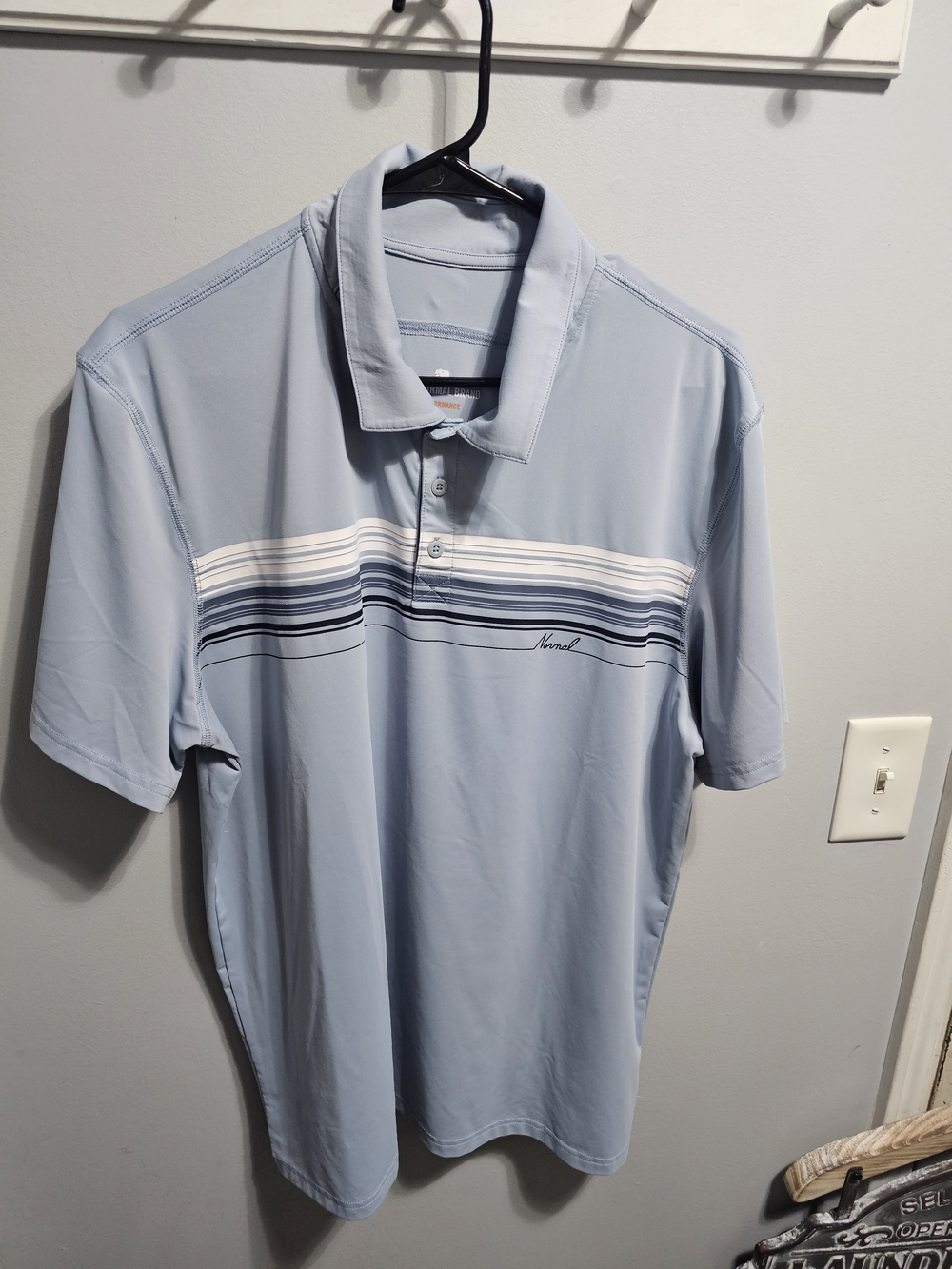 The Normal Brand Light Blue Polo with White & Navy Stripes